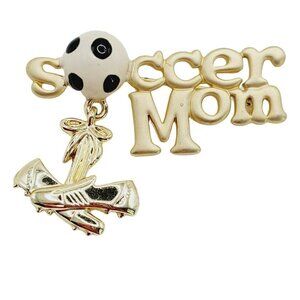 Danecraft Soccer Mom Brooch Two Tone Gold Dangle Soccer Cleats Sport's Mom